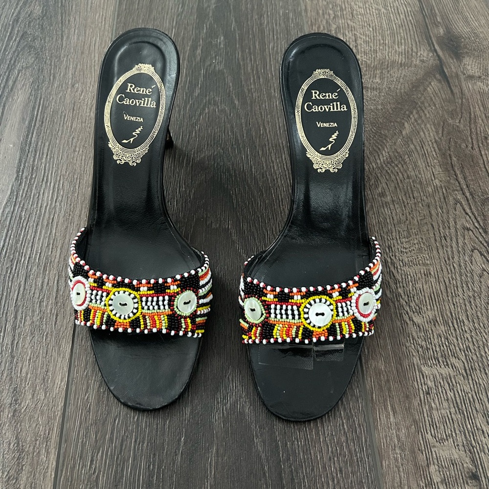 Rene Caovilla Multicolor Beaded Heels